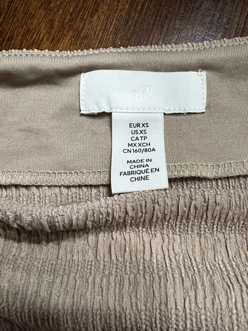 H&M Beige Smocked Puff Sleeve Crop Top XS Cottagecore Neutral